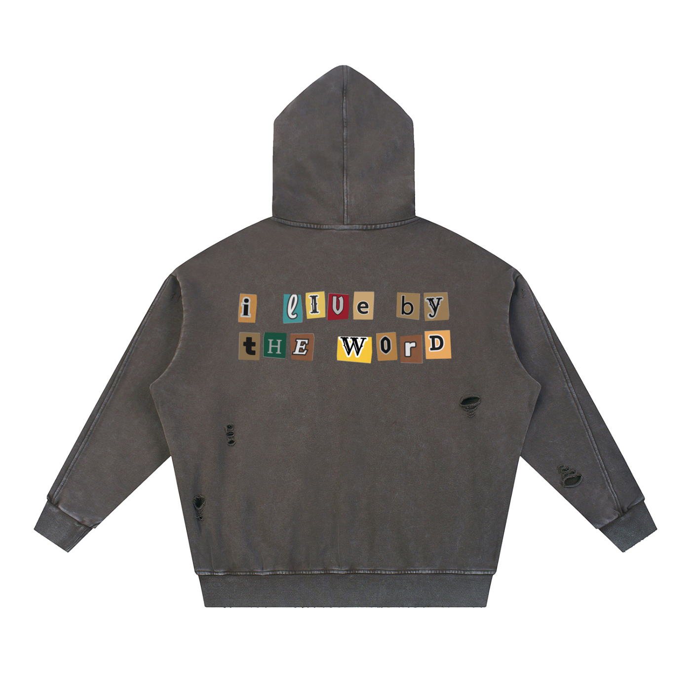 The Word Snow Washed Distressed Panel Pocket Hoodie
