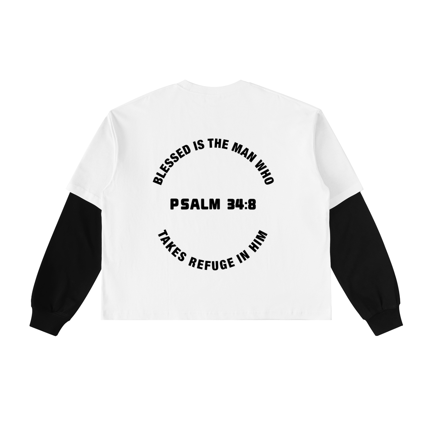 Layered Psalm 34:8 Contrast Sleeve Cotton T-Shirt