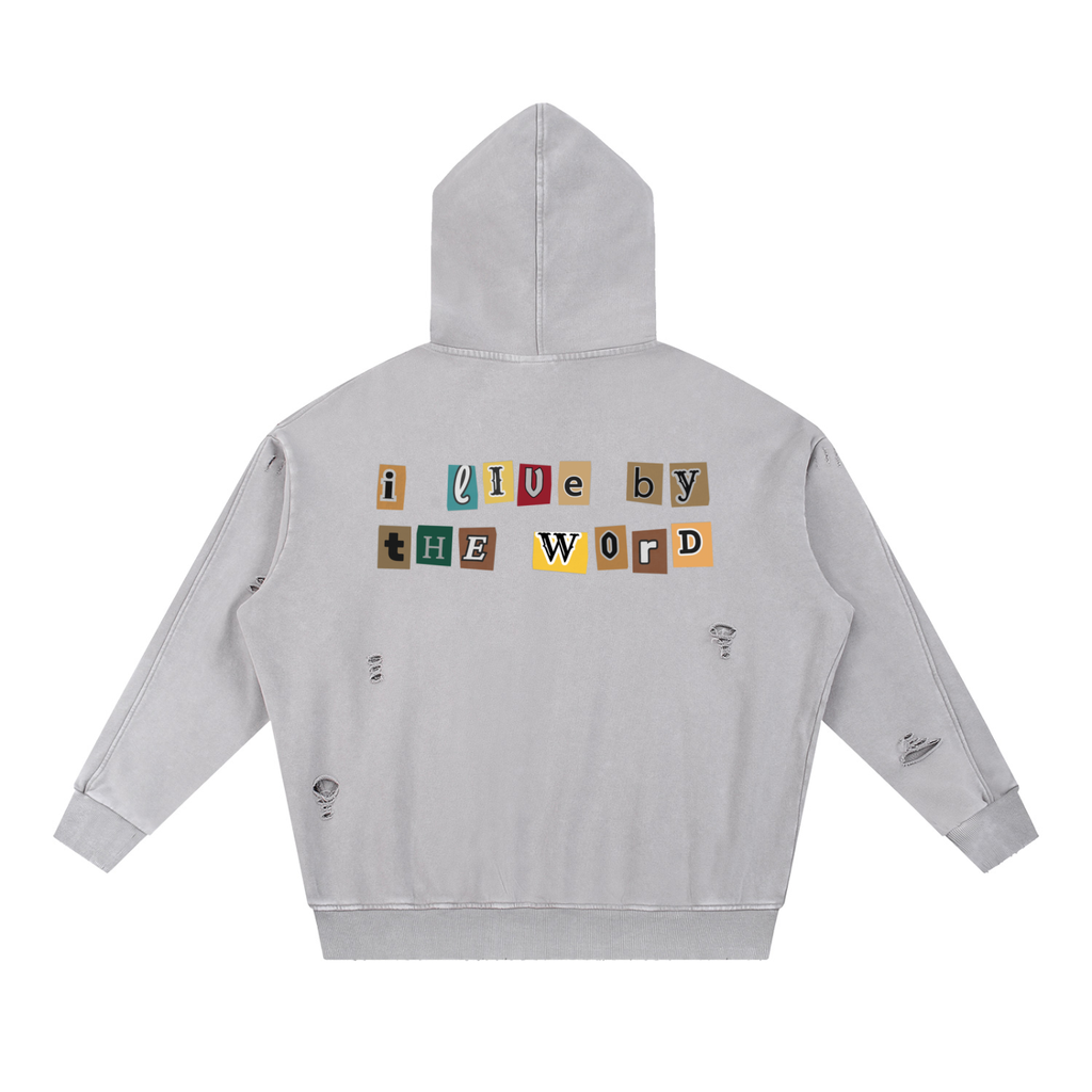 The Word Snow Washed Distressed Panel Pocket Hoodie