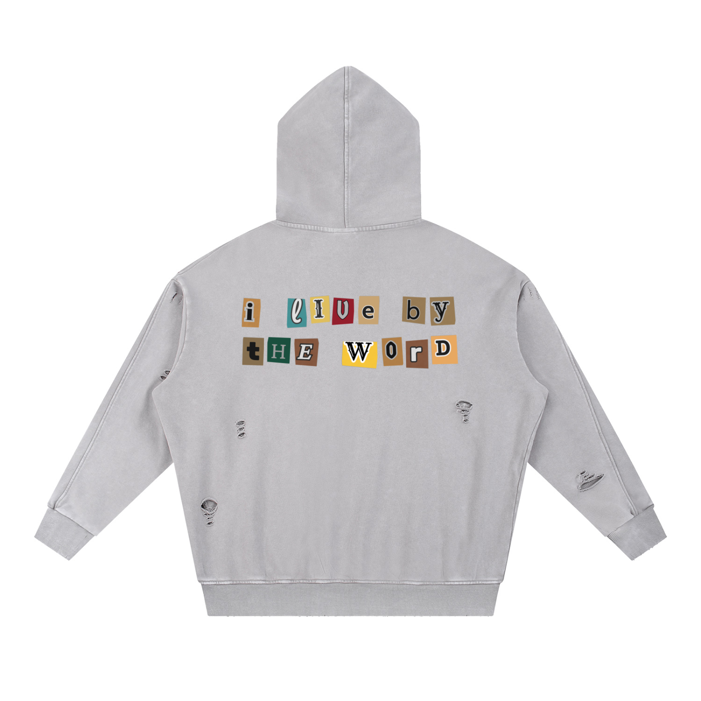 The Word Snow Washed Distressed Panel Pocket Hoodie