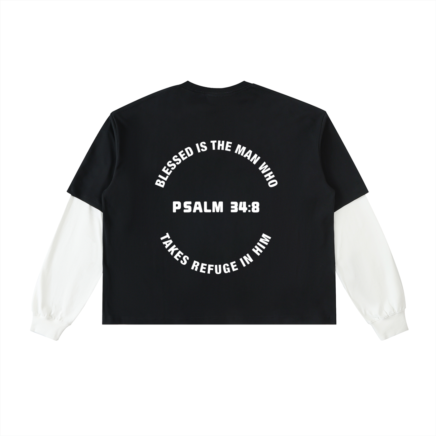 Layered Psalm 34:8 Contrast Sleeve Cotton T-Shirt