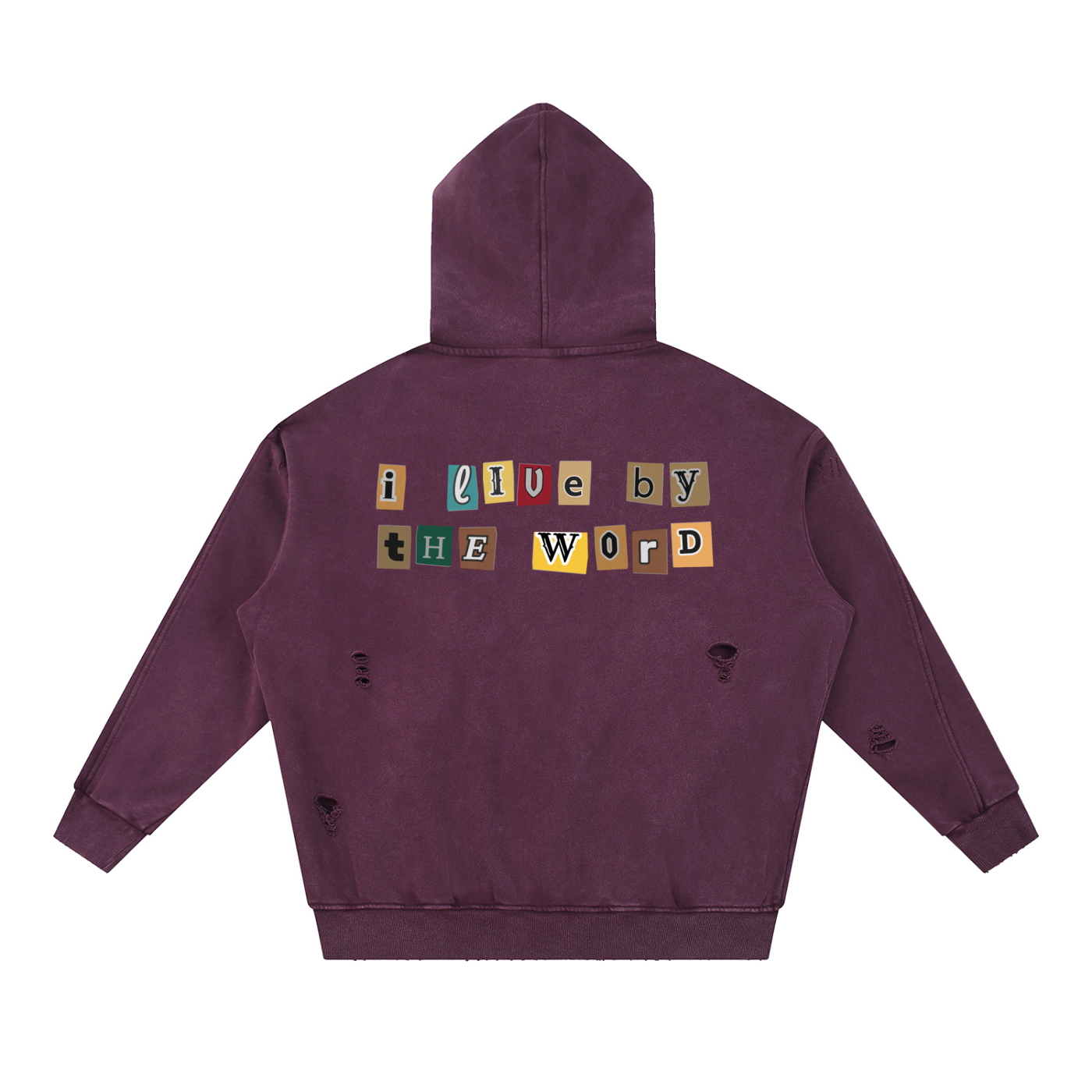 The Word Snow Washed Distressed Panel Pocket Hoodie