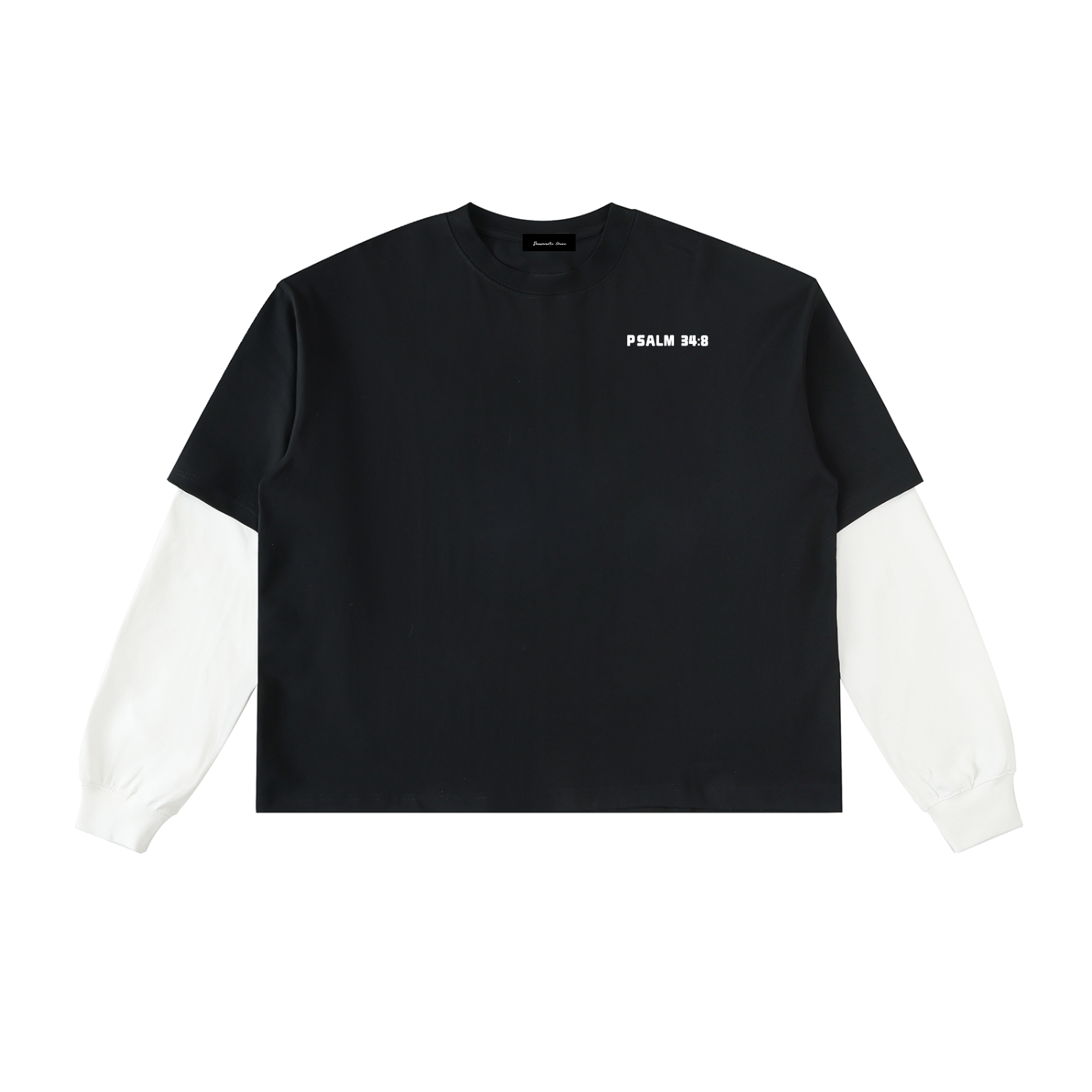 Layered Psalm 34:8 Contrast Sleeve Cotton T-Shirt