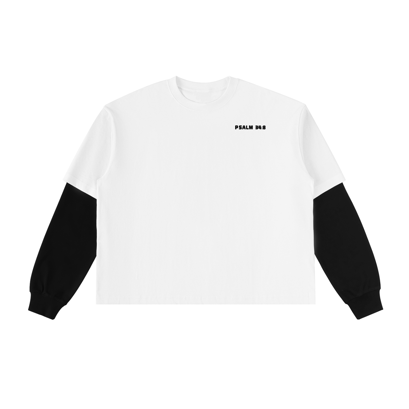 Layered Psalm 34:8 Contrast Sleeve Cotton T-Shirt