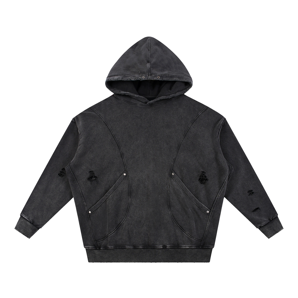 The Word Snow Washed Distressed Panel Pocket Hoodie